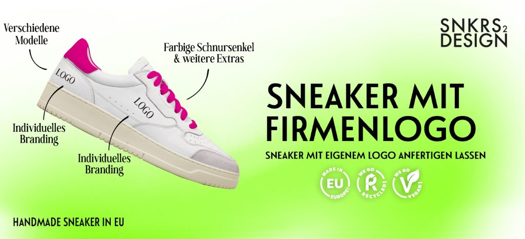 Personalisierbarer Sneaker mit Firmenlogo, Branding-Optionen und Schnürsenkel-Farbauswahl – handgefertigt in der EU